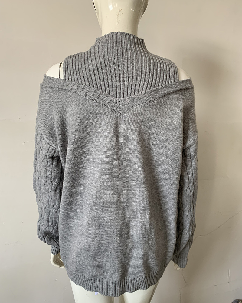 Schulterfreie Damen-Rollkragenpullover für Damen, lockere, grenzüberschreitende Pullover in großer Version für Damen_voghion.com