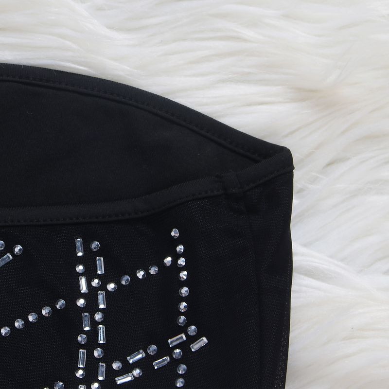 Dameskleding sexy hot diamond omwikkelde borst doorzichtige zijopening slim fit vloer lengte jurk nachtclub_voghion.com