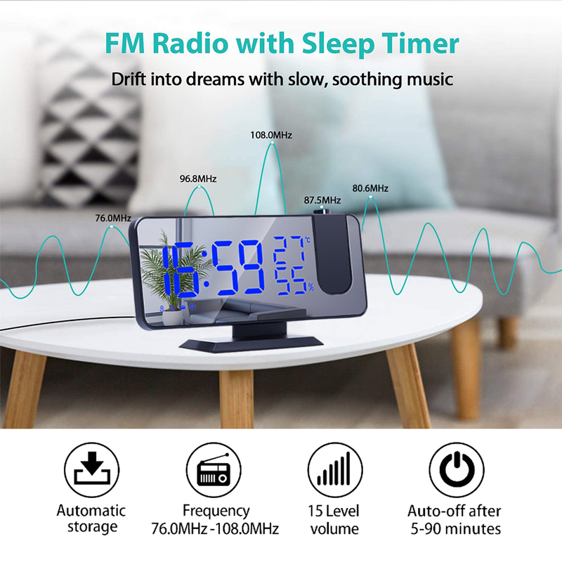 FM Radio LED Digital Smart Wecker Uhr Tisch Elektronische Desktop Uhren USB Wake Up Uhr Mit 180 ° Zeit Projektion Snooze_voghion.com