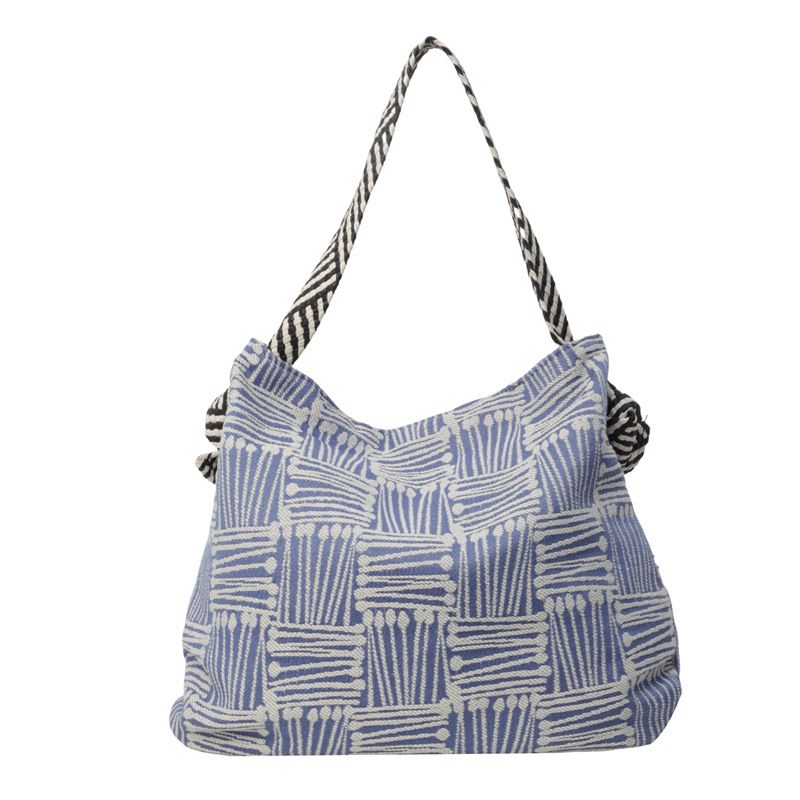 Underarm Forest Style Canvas Trendy Striped Shoulder Office Commute Large Capacity Women's Shopping Bag_voghion.com