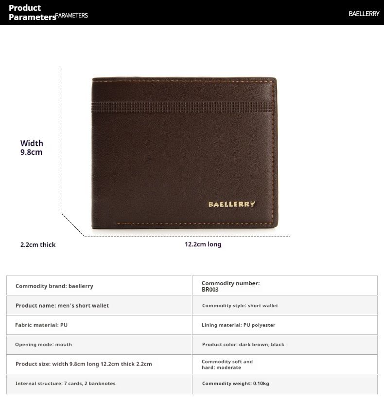 Baellerry Neue männer Kurze Multi Karte Lychee Muster Business Horizontale Brieftasche Fabrik_voghion.com