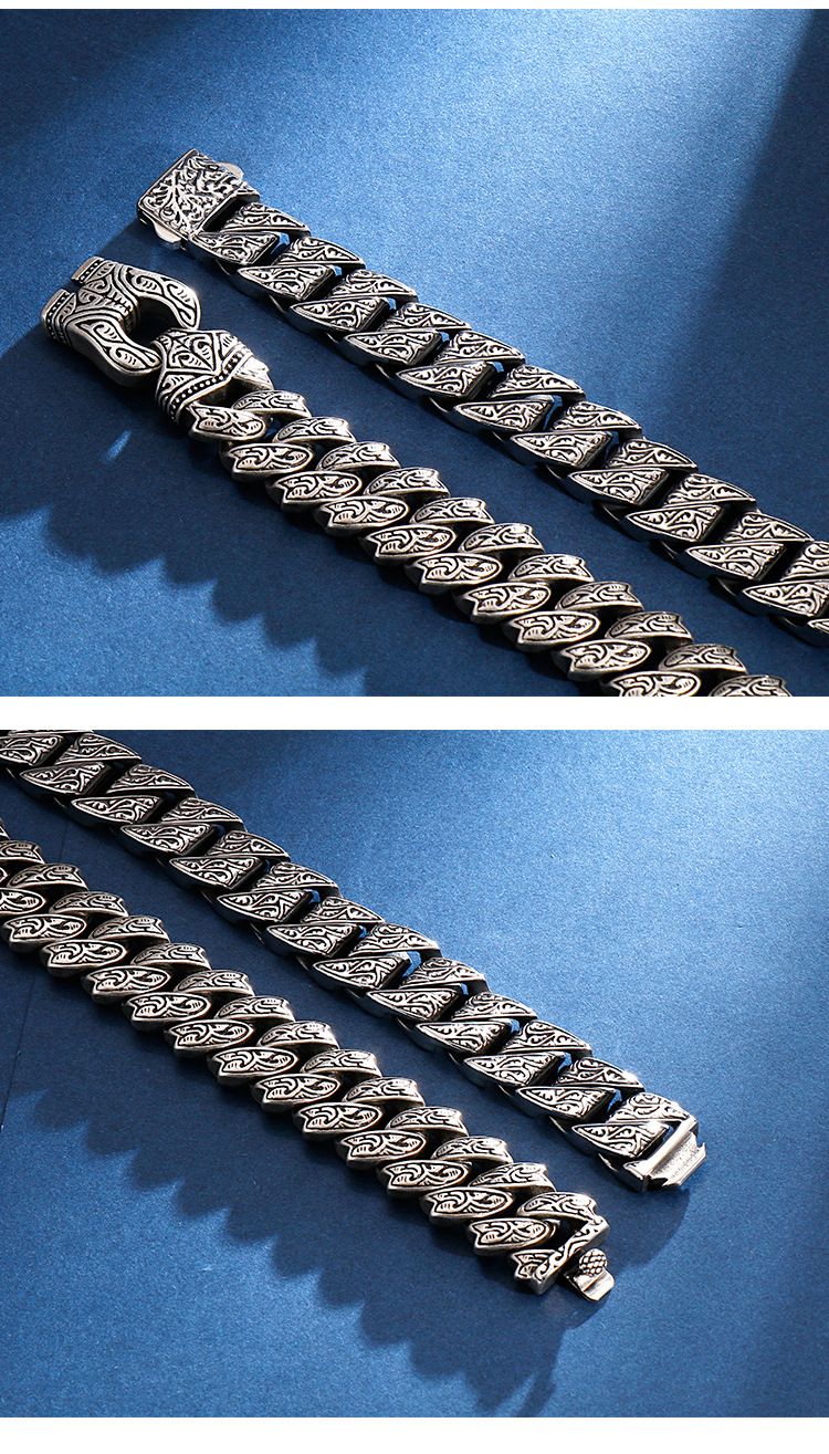 Joias masculinas criativas de aço titânio, joias de fundição, personalidade exagerada, padrão retrô, pulseira de aço inoxidável_voghion.com