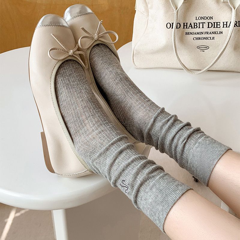 Ballet Women Spring Summer Thin Long Tube Bowknot Miu Style Slouch Socks Cotton Breathable Mesh For Girls_voghion.com