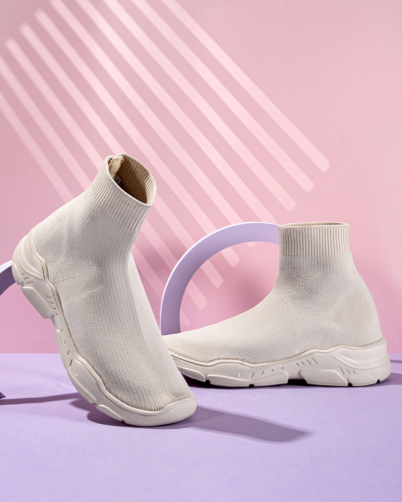Paris Sock Shoes Women S Super Hot European Casual Knit High Top Stretch Thick Bottom Puff Paw Socks Boots_voghion.com