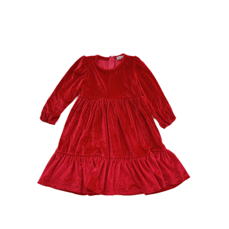 Rotes Herbst-Samt-Langarm-Kinder-Prinzessinnen-Neujahrskleid für Mädchen_voghion.com