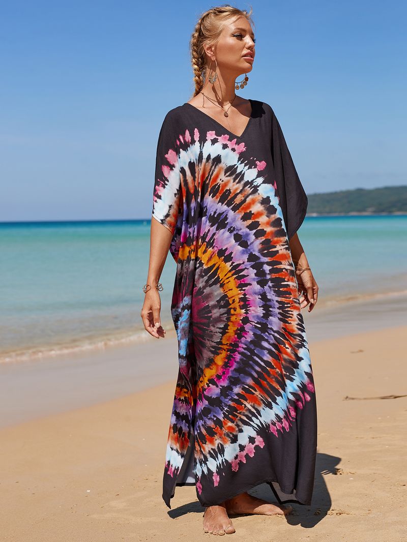Strandkleid aus 100 % Baumwolle für Damen – Sonnenshirt mit Boho-Print, locker sitzende Bademode, Langarm-Tunika für den Urlaub am Pool_voghion.com