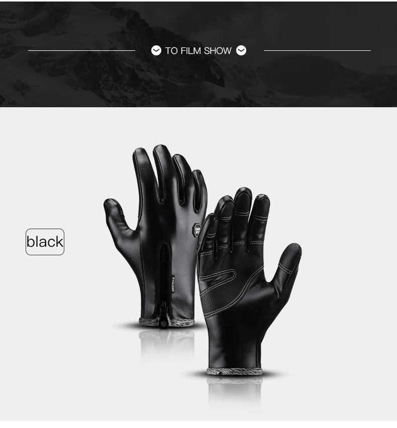 Herren-Fahrradhandschuhe, Winter, warm, Leder, Fleece, wasserdicht, winddicht, Touchscreen, Fahrrad, Outdoor, Vollfinger, Fahrrad, Ski_voghion.com