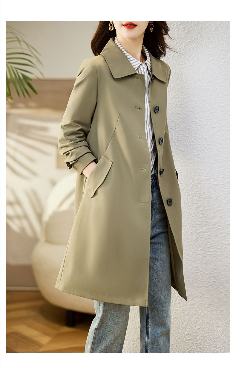 Elegante trench lungo da donna: vestibilità slim, stile ampio, capospalla versatile (M/L/XL/2XL/3XL, verde chiaro/kaki/rosso/blu navy/verde scuro)_voghion.com