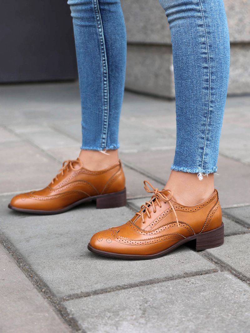 Plus-size lente enkel schoenen vintage Britse kleur contrast Braddock diepe veterschoenen damesschoenen_voghion.com