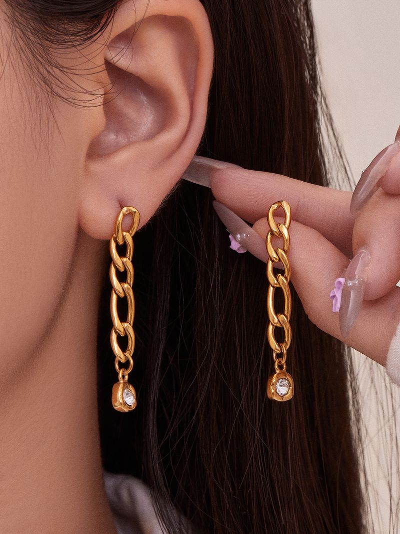 Square Sugar Exaggerated Personality Cold Wind Earrings Stainless Steel Chain Round Zircon Earrings Female_voghion.com