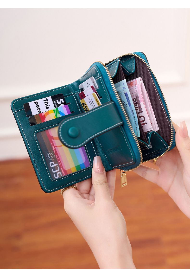 Cross Border Nieuwe RFID Anti Magnetische Korte Portemonnee Multifunctionele Ritssluiting Portemonnee Europese En Amerikaanse Retro Dames Muntenportemonnee_voghion.com