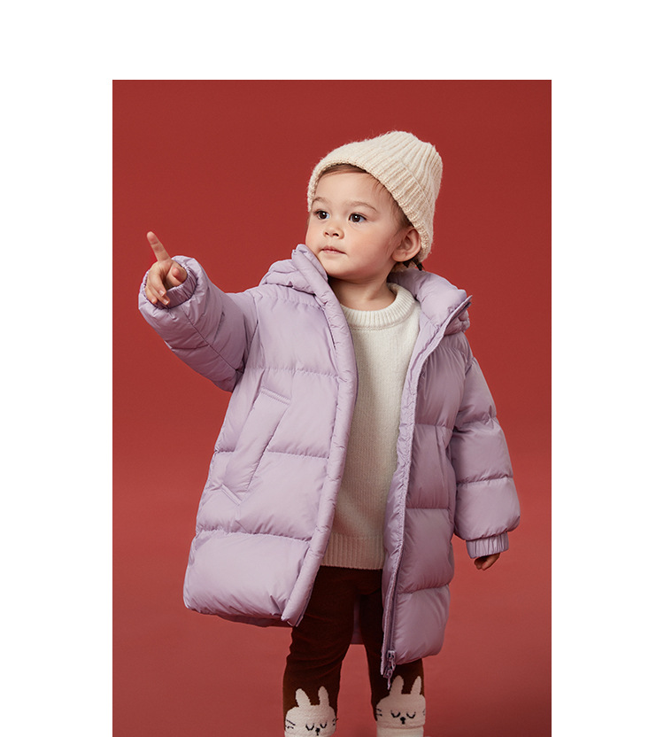 Çocuk Kış Erkek Ve Kız Üç Anti Kumaş Beyaz Kaz Tüyü Sıcak Kapşonlu Uzun Aşağı Ceket_voghion.com