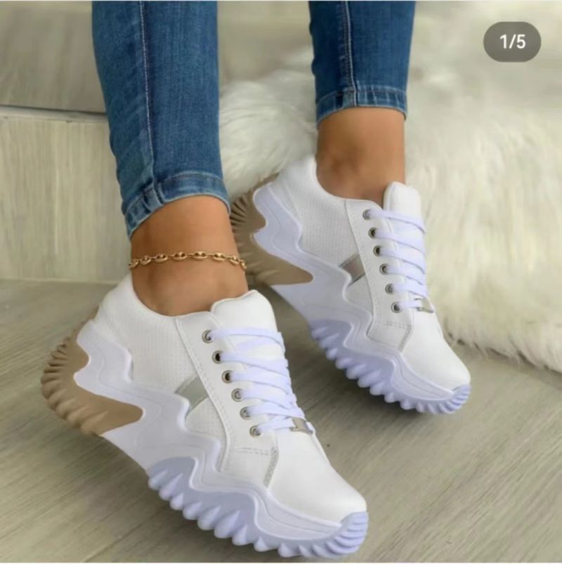 Models With Increased Height Thick-soled Platform Heels Casual Lace-up Shoes Large Size Women's Shoes_voghion.com