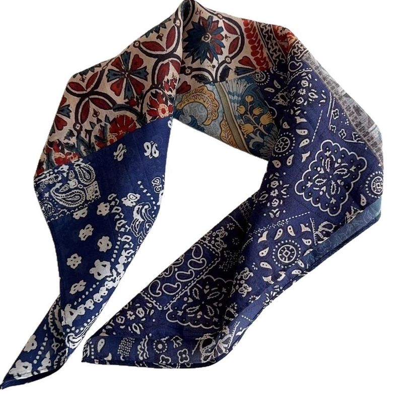 Oil Painting Cotton Linen Headband Small Square For Women Thin Waist Decorative Neck Scarf Sun Protection Head Wrap_voghion.com