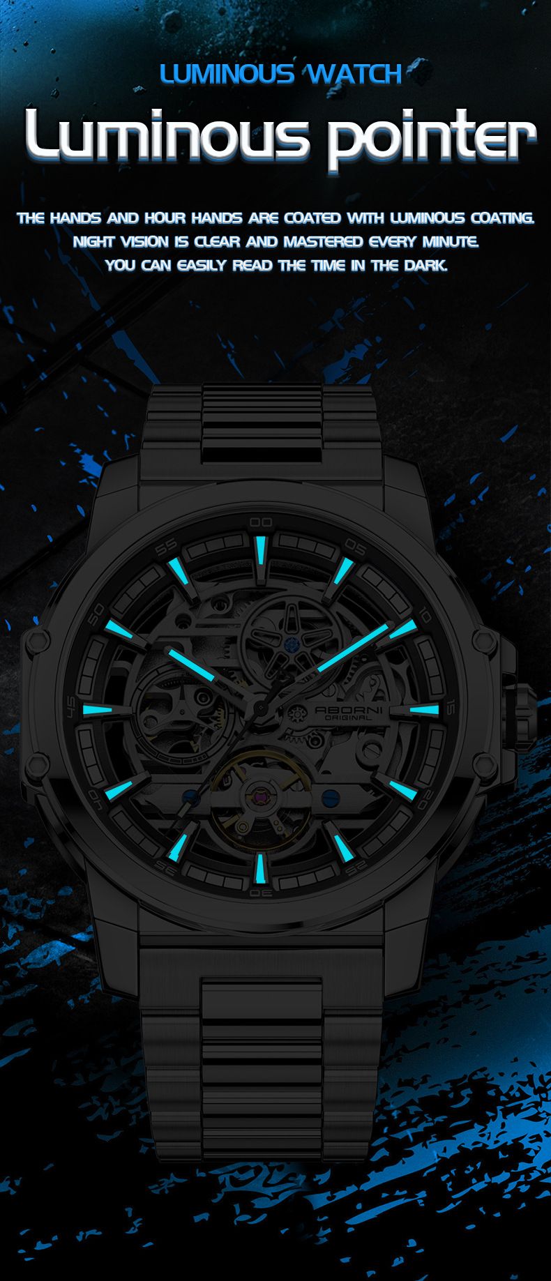 Men's Stainless Steel Skeleton Automatic Mechanical Watch With Luminous Hands And Butterfly Clasp Stainless Steel Watch Men's_voghion.com