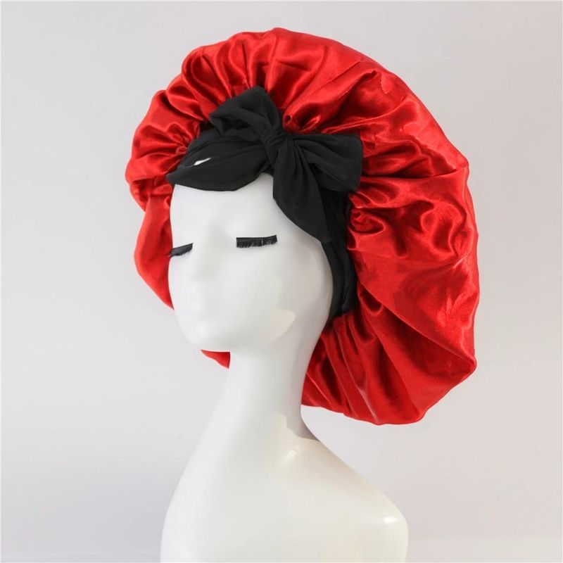 Cappello da notte con sciarpa di bellezza, fiocco di nastro, colore: raso, tesa larga_voghion.com