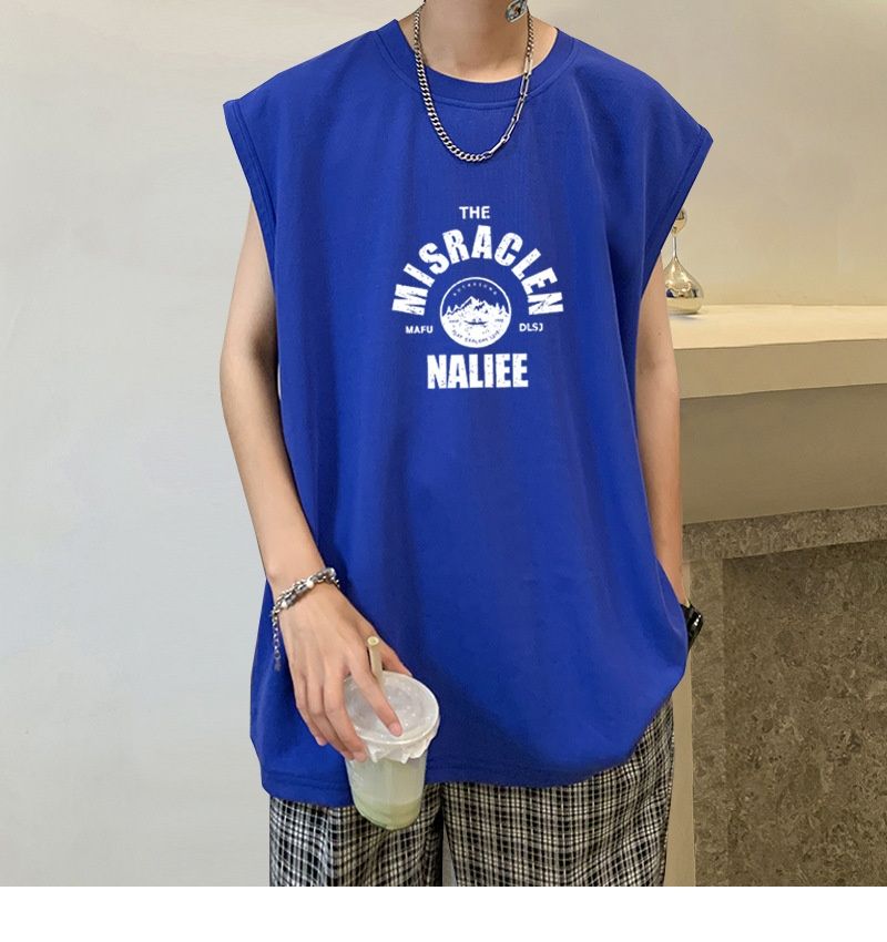 Hue Hue Factory Direct Japanese Style Heavy Cotton Vest Trendy Brand Summer Loose Fitness Sleeveless T-Shirt Men's Short Sleeve_voghion.com