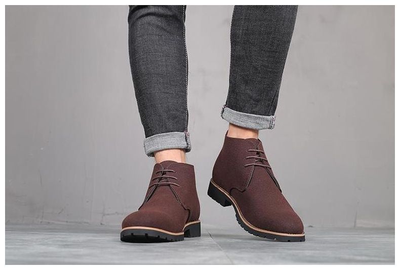 Men’s Shoes pointed casual men's leather boots front lace up low heel large size boots frosted men's shoes_voghion.com