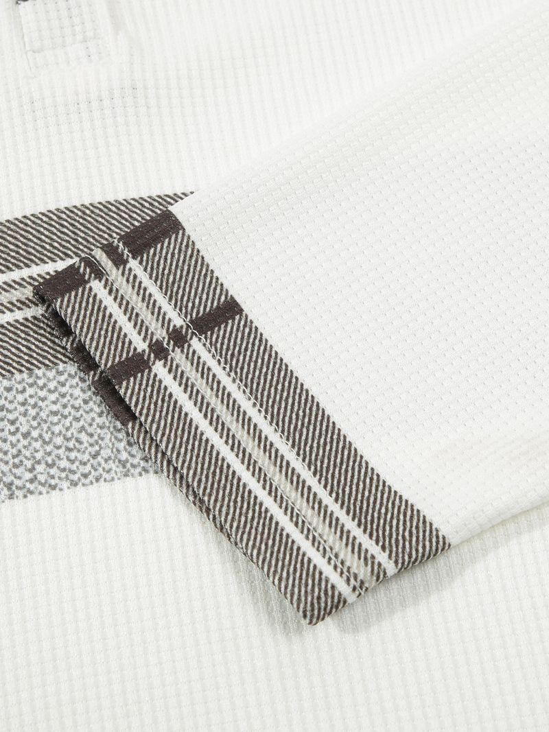 2024 New Men's Casual Polo Shirt Striped Button Waffle Printed Long sleeved_voghion.com