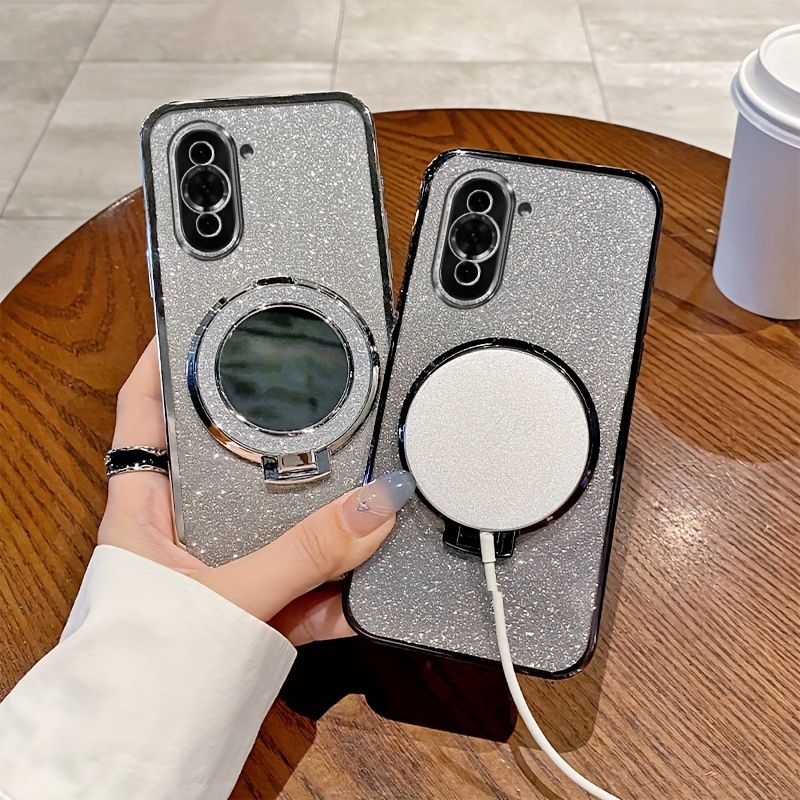 2 in 1 Case for Huawei Nova 10, Electroplated Edge And Integrated Flash Card, with Stand And Mirror, Stylish And Beautiful Soft TPU Mobile Phone Cover_voghion.com