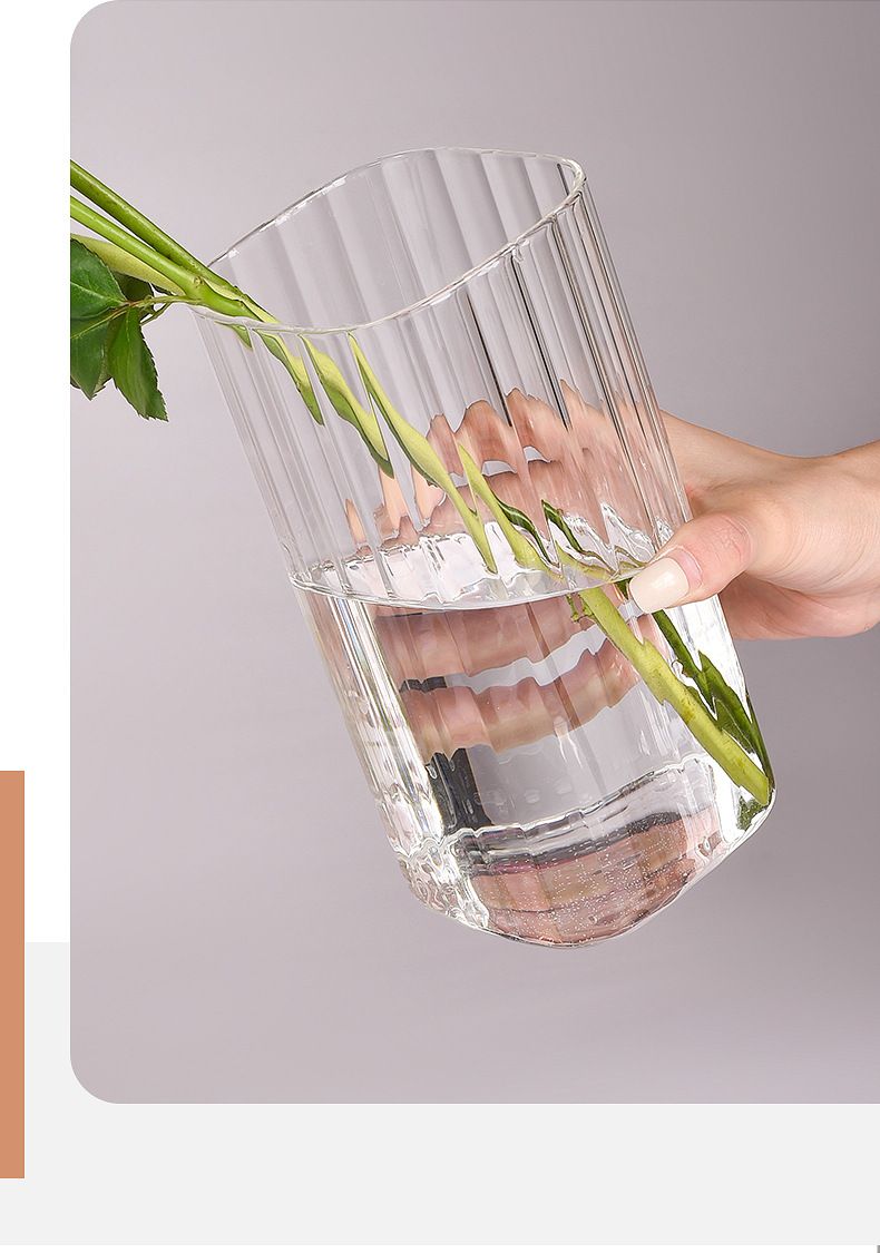 Vintage Square Glass Vase With Striped Design - Elegant Home Decor For Floral Arrangements & Terrarium Displays_voghion.com