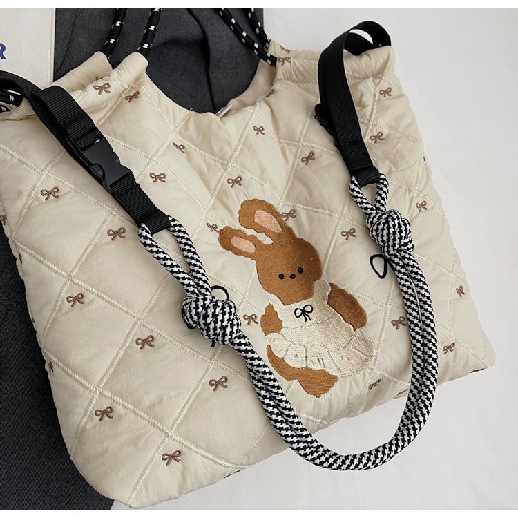 Japanese and Korean niche new down b cute embroidered rabbit ins trendy single shoulder crossbody large capacity_voghion.com