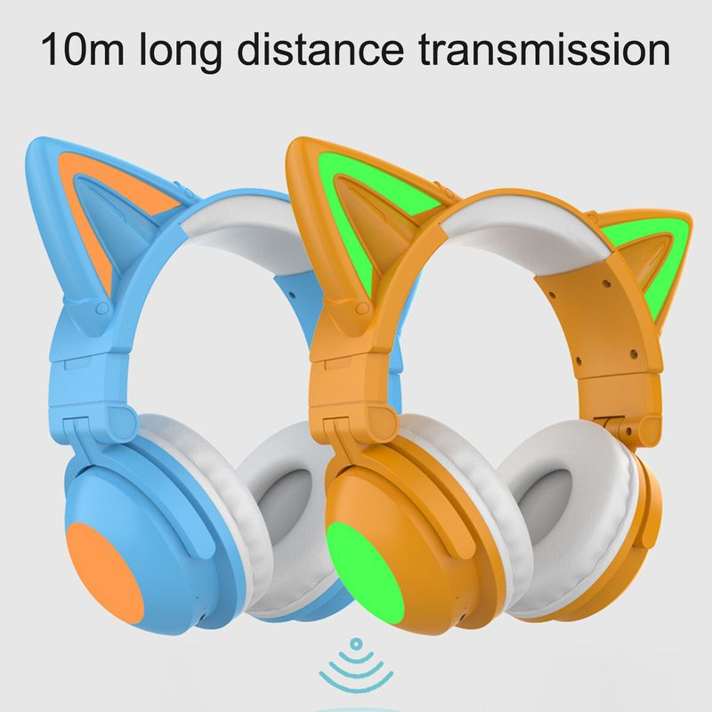 Bluetooth-kompatibel Kopfhörer Bunte Leucht Katze Ohr Form Stereo Musik Wireless Gaming Headset für Handy_voghion.com