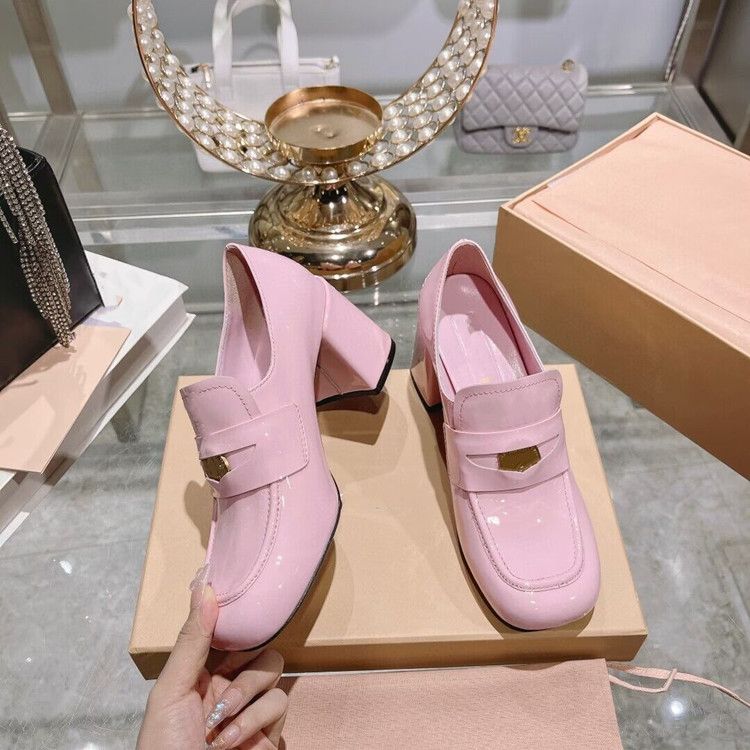 Hochwertige Goldmünze Lefu für Frauen 2023 Neue quadratische dicke Ferse mit echtem Leder Damenschuhe_voghion.com