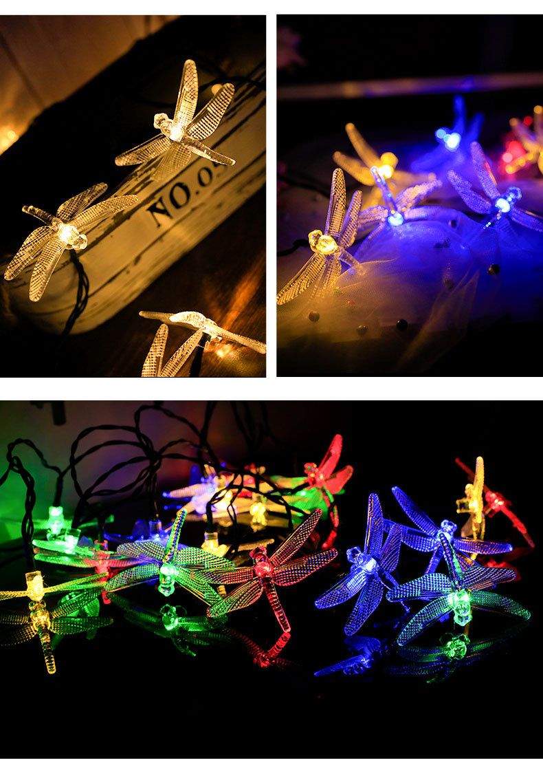 30LED Solar-Powered Dragonfly String Lights, Waterproof Outdoor Fairy Lights For Garden, Patio, Christmas Decoration_voghion.com
