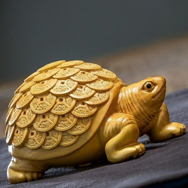 Thuja Wood Carving Wealth-Attracting Money Dragon Turtle Wooden Handheld Piece Plaything Tea Pet Home Decoration_voghion.com