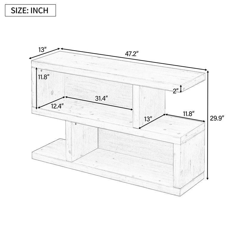Retro Console Table With Symmetrical 2-Tier Open Shelf For Entryway And Living Room_voghion.com