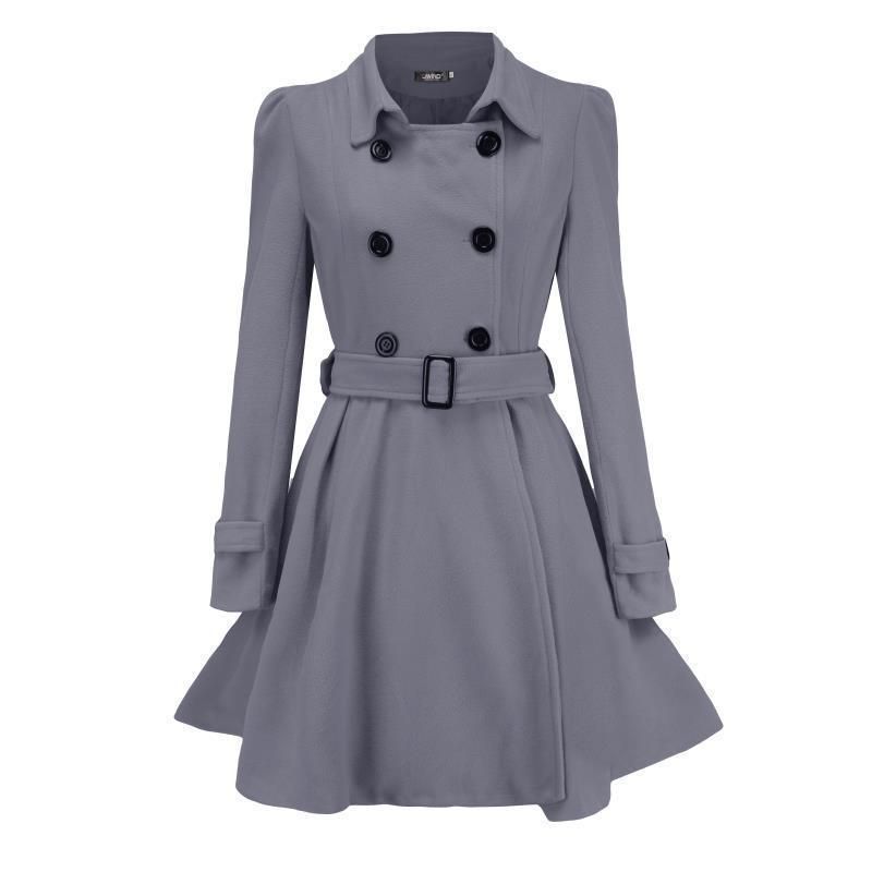 Elegant Women's Wool Blend Trench Coat With Belt & Peplum Hem - Slim Fit Long Coat For Autumn/Winter_voghion.com