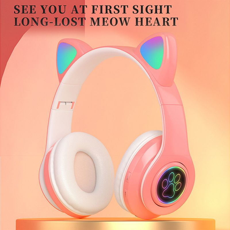 Shape Luminous Headphone Cute B39 Cat Ear Wireless 5.0 Bluetooth-compatible Headset for Mobile Phone_voghion.com