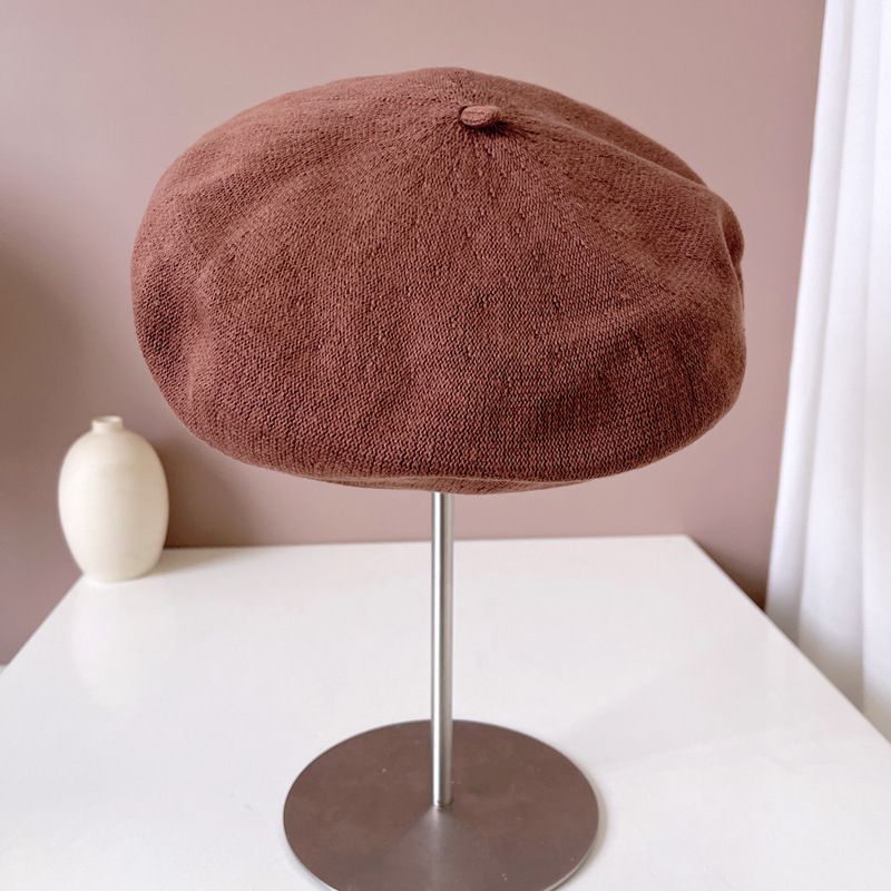 New Arrivals Colors Fine Nine-needle Women Summer Autumn Knitted Beret Solid Color Versatile Flight Attendant Mixed Hemp Painter Hat_voghion.com