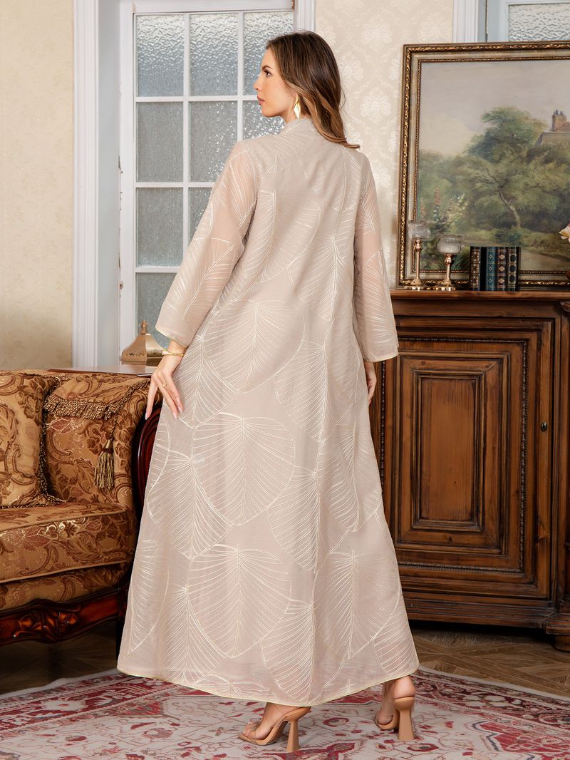 Elegante abito Abaya ricamato – Abito lungo musulmano a maniche lunghe per donna (M-XXL, rosso/beige/verde)_voghion.com