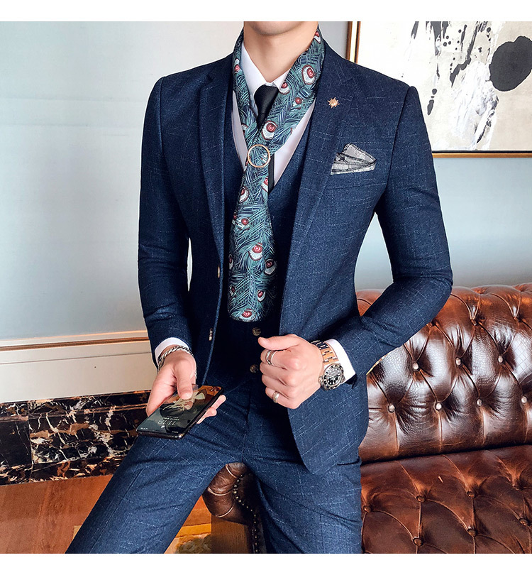 Kostym för män, tredelad bröllopsdräkt för män, kostym för män, slimmad klänning, elegant rutig kostym för bröllop för män_voghion.com