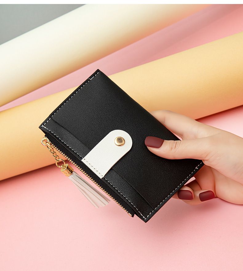 Wallet Card Cases Card Holder Women Small Fresh Tassel Coin Purse Multi Card Slots Stitching Contrast Color Mini Wallet Women Spot_voghion.com