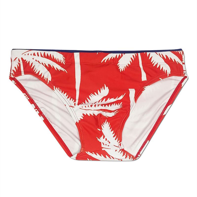 UXH Men's Swim Trunks With Cup Fashion Coconut Tree Print Beach Vacation Style Sexy Triangle_voghion.com