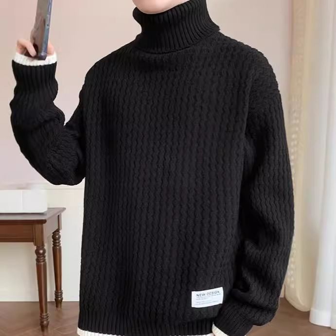 Herrenpullover mit hohem Kragen, neuer Strickpullover für Frühling und Herbst, Jacke mit lockerem Faden, Herrenbekleidung_voghion.com