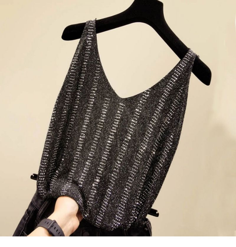 Damenbekleidung V-Ausschnitt Camisole Frühling Neuer Stil Hot Diamond Loose Suit Inner Top Ärmelloses Bottoming Shirt_voghion.com