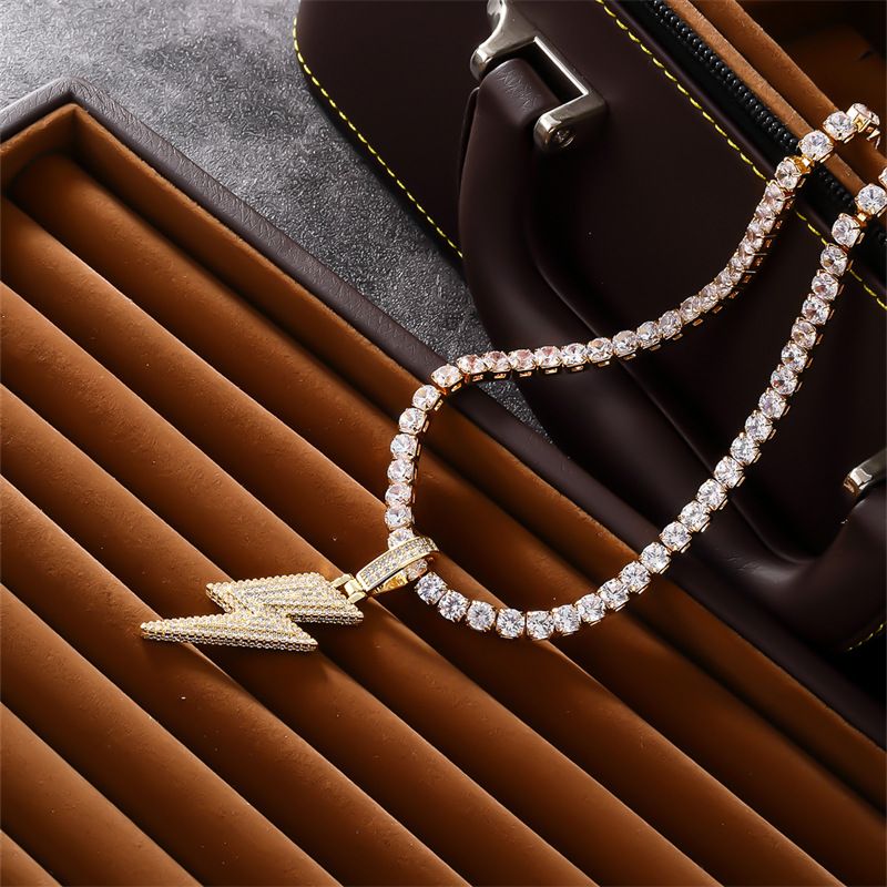 hip hop lightning pendant necklace copper inlaid zircon simple all-match Universal Cool style necklace pendant pendant_voghion.com