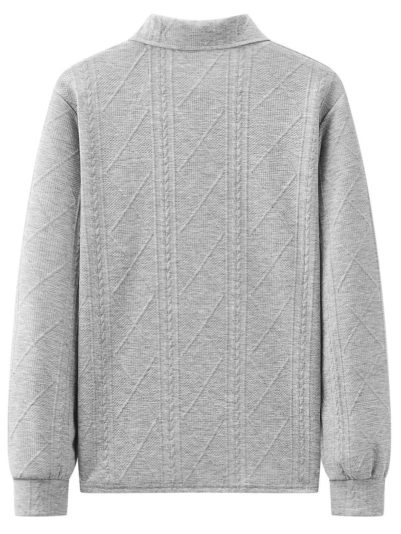 Conjunto de polo y sudadera con rayas de trigo texturizado para hombre: conjunto retro de manga larga con capas para uso informal._voghion.com
