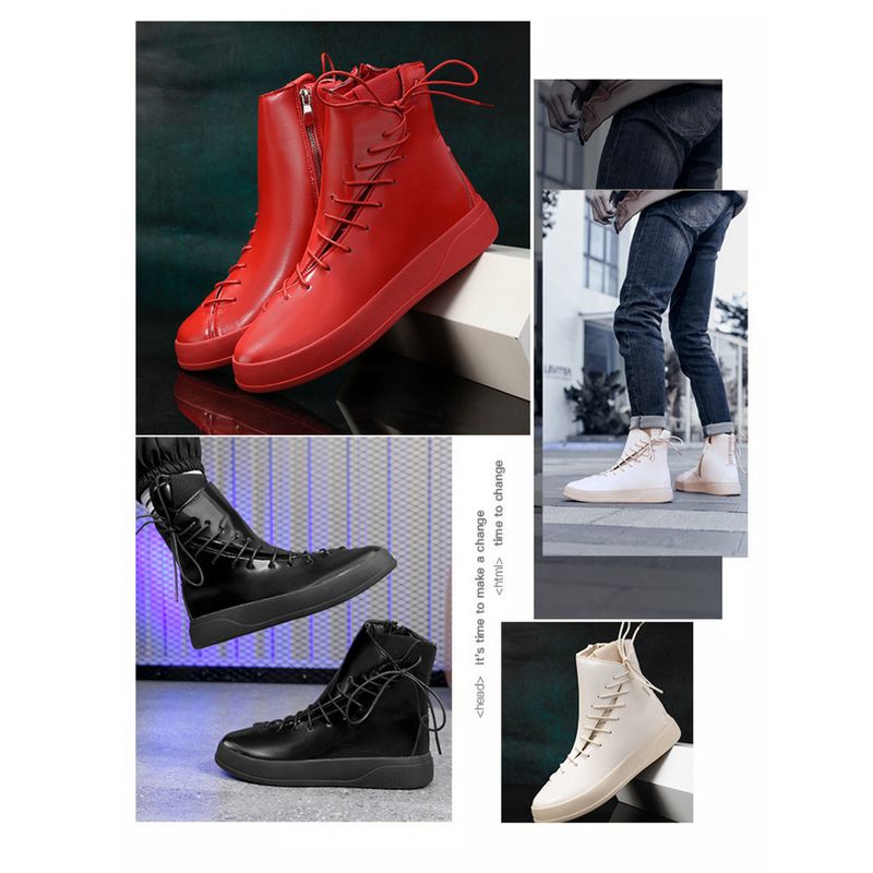 Autumn/winter New Men's Board Shoes 2024 European Station Large Martin Boots Strap Bright High Top Leather Boots Thick Bottom Motorcycle Boots_voghion.com
