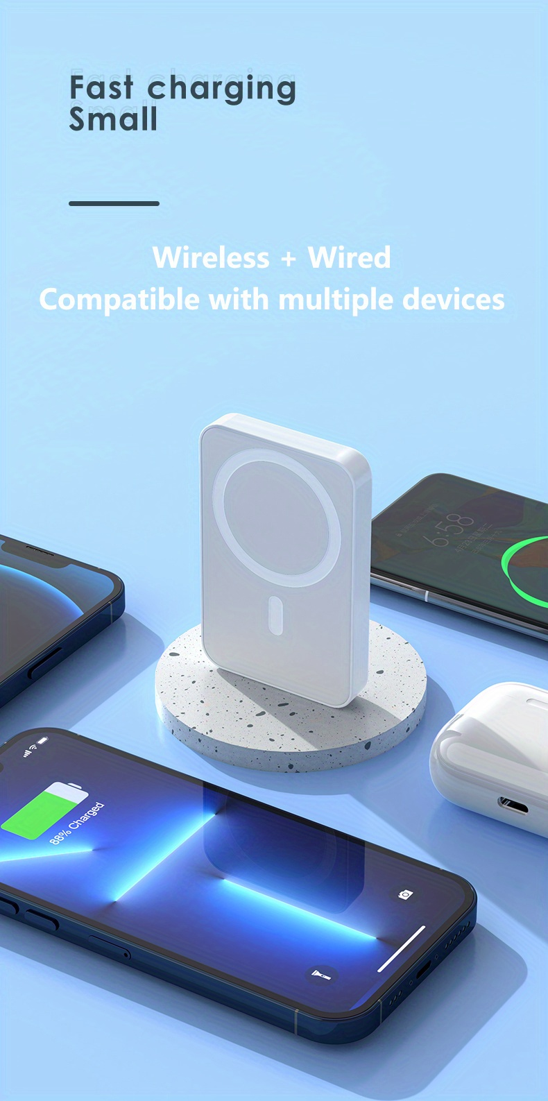 1pc 5000/10000mAh Mobile Power Bank, PD20W Super Fast Charge, Magnetic Suction Wireless Charging Bank, Portable Phone_voghion.com