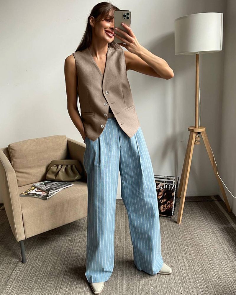 Women's Sleeveless Blazers Pocket Streetwear Solid Color_voghion.com