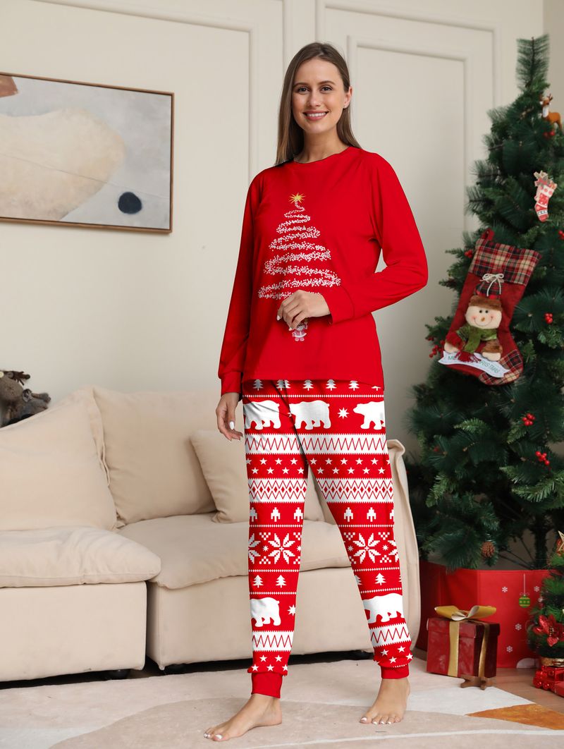 Conjunto de pijamas natalinos combinando para a família – Pijama de lã com estampa de Papai Noel para adultos, crianças e animais de estimação (vermelho, 6 tamanhos)_voghion.com