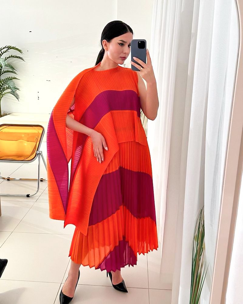 Women's Suit New Style All Match Irregular Color Matching Pleats Plus Fat Leisure Loose Two Piece Set_voghion.com