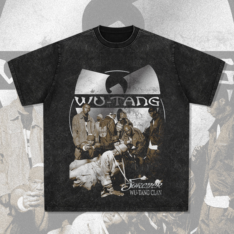 Hip Hop Wu Tang Printed American Street Long Short Sleeve T-shirt Washed Old Fashion Brand Loose Top_voghion.com