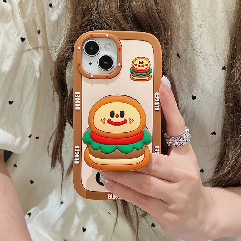 Zabaven 3D silikonski nosilec za krompirček in burger za par telefonov za iPhone 15 Pro Max 14 13 11 12 z držalom in stojalom_voghion.com