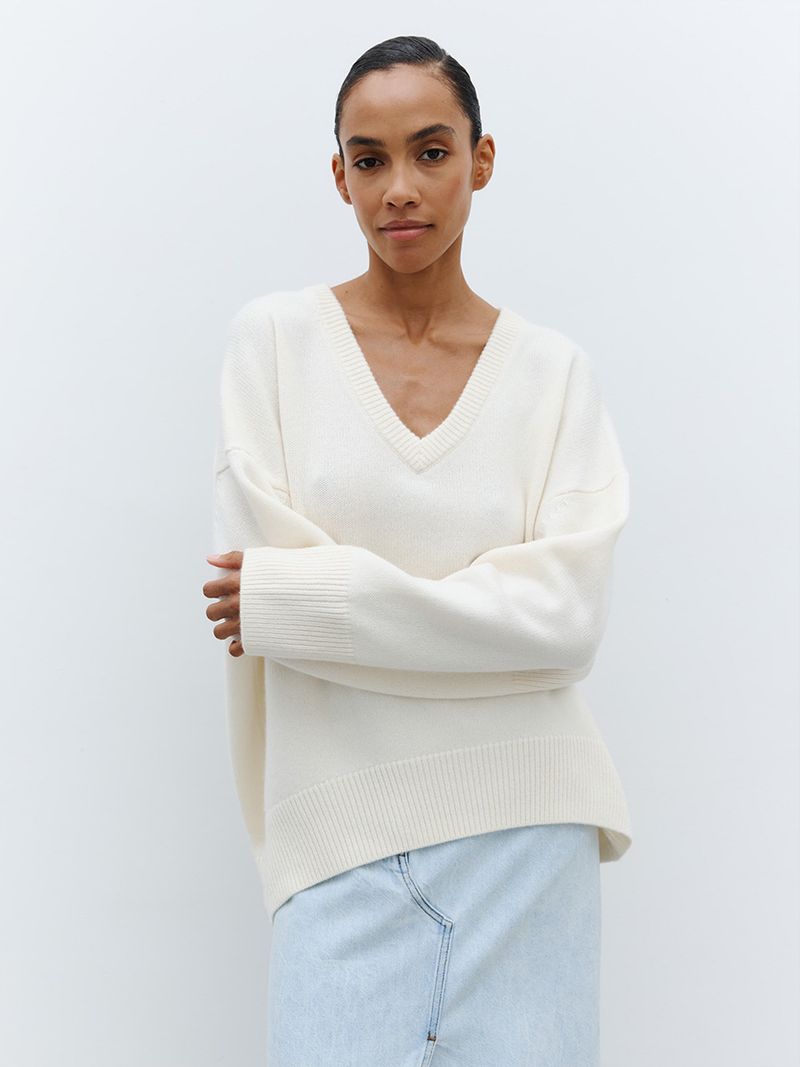 Damen-Strickpullover mit V-Ausschnitt – weicher und atmungsaktiver Oversize-Pullover für Herbst und Winter – bequeme Freizeitkleidung in Unifarben_voghion.com